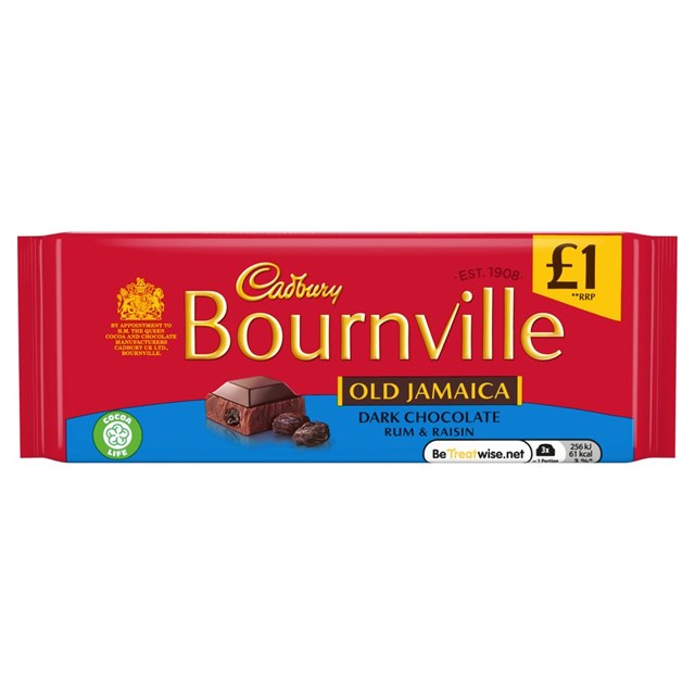 CADBURYS BOURNVILLE DARK CHOCOLATE OLD JAMAICA £1 100g (18 PACK)