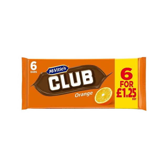 McVities Club Milk Chocolate Orange Biscuits 132g 12 x 6 Pack £1.25