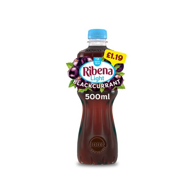 RIBENA BLACKCURRANT LIGHT 500ml £1.09 2 FOR £2 (12 PACK)
