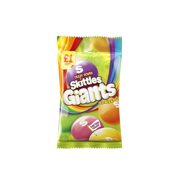 SKITTLES GIANTS CRAZY SOURS 125g (12 Pack)