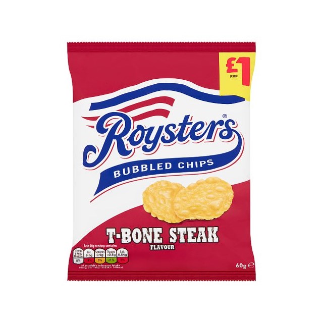 ROYSTERS BUBBLED CHIPS T-BONE STEAK £1 60g (20 Pack)