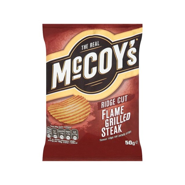 MCCOYS FLAME GRILLED STEAK RIDGE CUT CRISPS 45g (36 PACK)