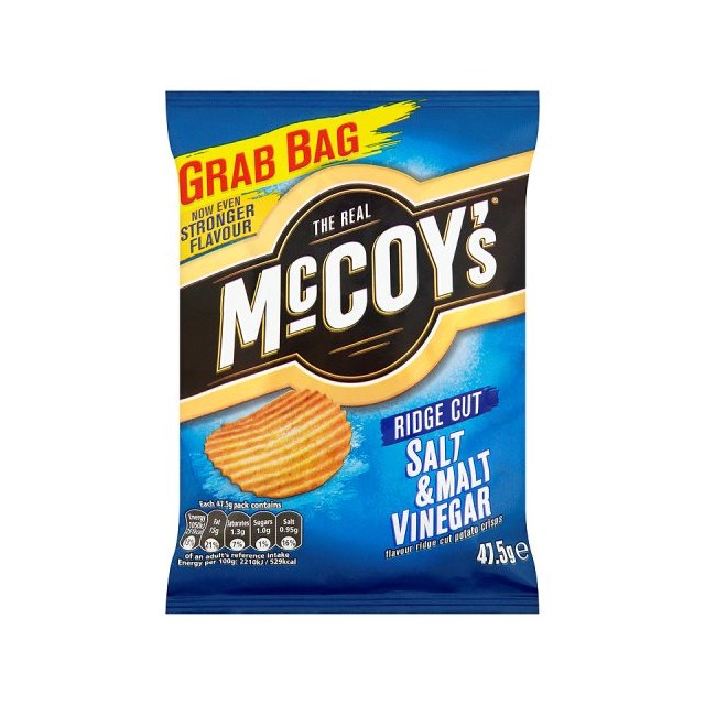 MCCOYS SALT & MALT VINEGAR RIDGE CUT CRISPS 45g (36 PACK)