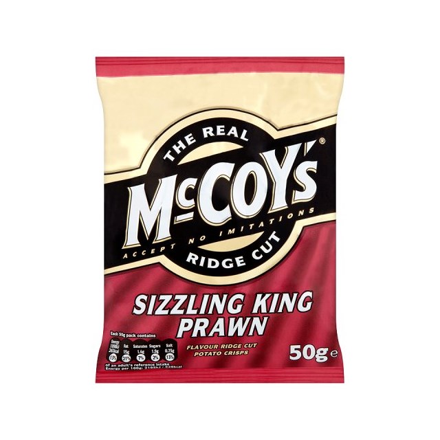 MCCOYS SIZZLING KING PRAWN RIDGE CUT CRISPS 50g (36 PACK)
