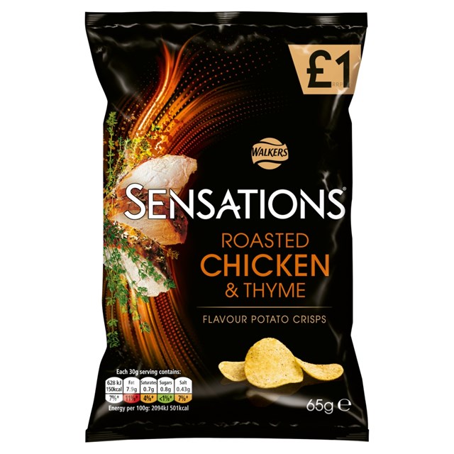 WALKERS £1 SENSATIONS ROAST CHICKEN CRISPS 65g (15 PACK)