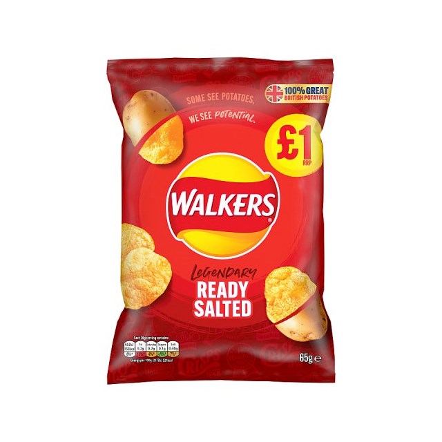WALKERS CRISPS READY SALTED 65G £1 (15 PACK)