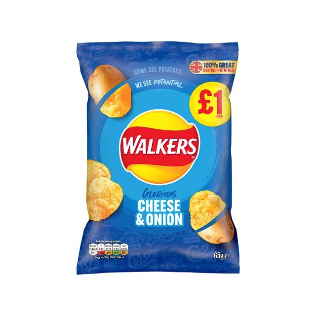 WALKERS £1 CHEESE & ONION CRISPS 65g (15 PACK)