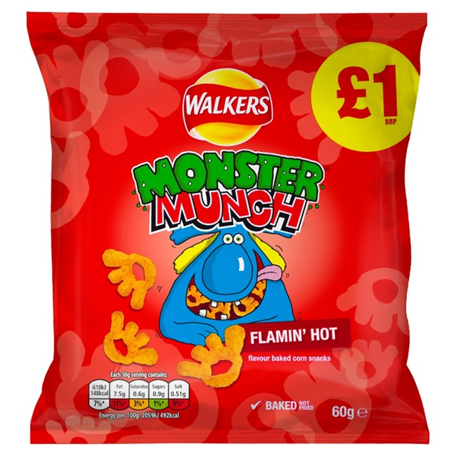 WALKERS MONSTER MUNCH 60g £1 FLAMIN HOT (15 PACK)