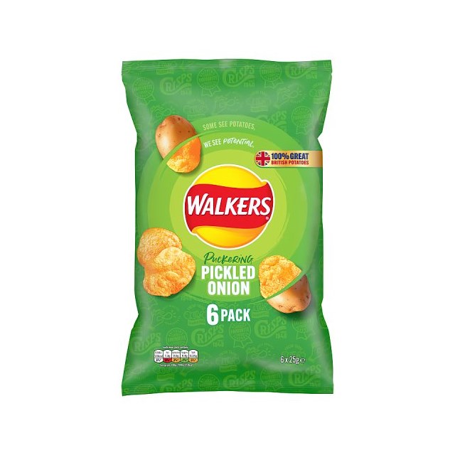 WALKERS PICKLED ONION CRISPS (18 x 6 Pack)