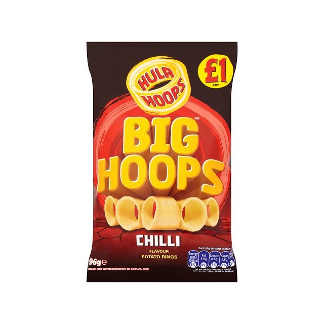 HULA HOOPS BIG HOOPS chilli 80g £1 (16 PACK)