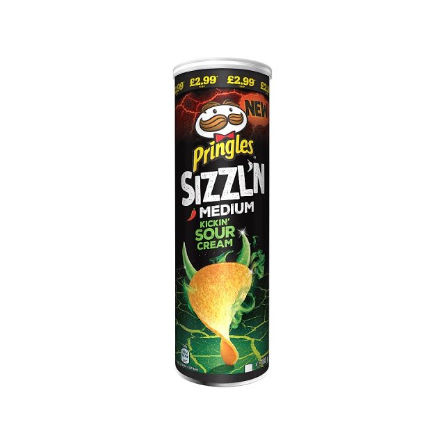 PRINGLES £2.99 SIZZLIN KICKIN SOUR CREAM 180g (6 PACK)