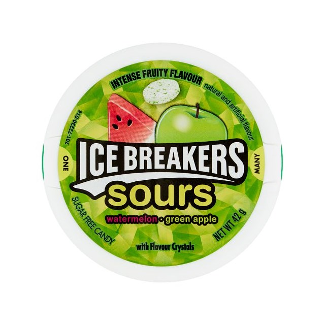 HERSHEY ICE BREAKERS SOURS WATERMELON GREEN APPLE 42g (8 Pack)
