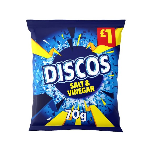 DISCOS SALT & VINEGAR 70g £1 (14 PACK) 23 OCTOBER DATED
