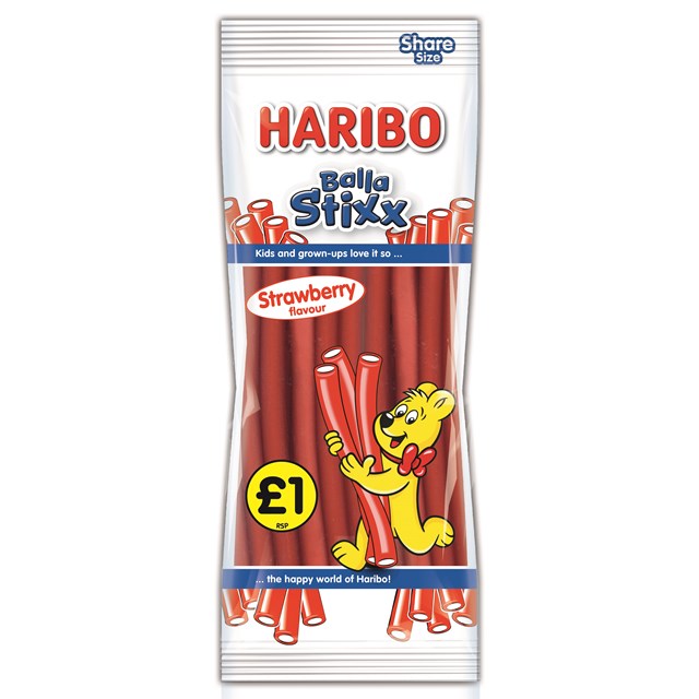 HARIBO £1 BALLA STIXX STRAWBERRY 140g (12 PACK) haribo balla bites strawberry