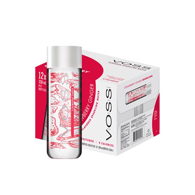 VOSS STRAWB GINGER SPARKLING WATER 330ml (12 PACK)