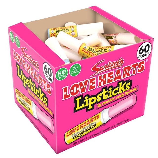 SWIZZELS LOVE HEARTS CANDY LIPSTICK 6g (60 Pack)