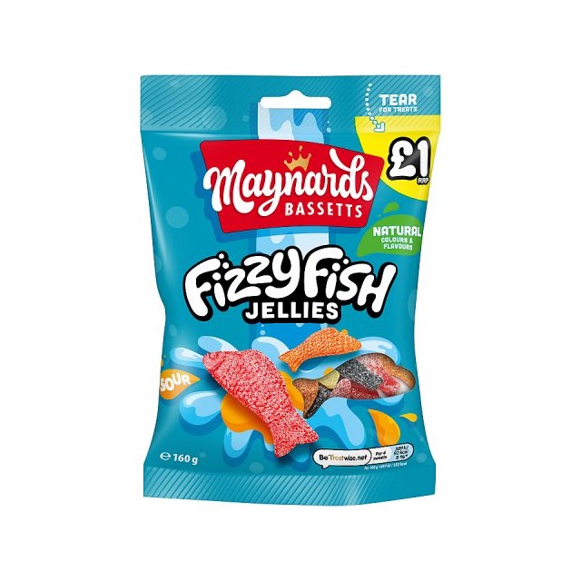 MAYNARDS BASSETTS £1 FIZZY FISH JELLIES 160g (12 PACK)