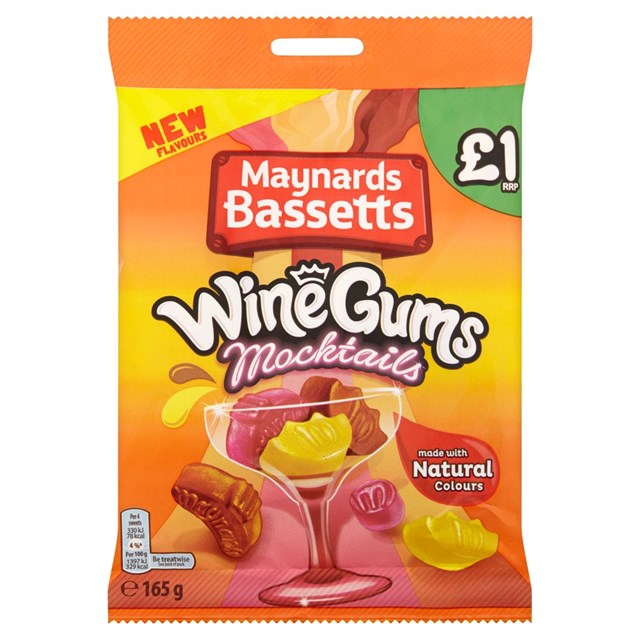 MAYNARDS BASSETTS £1 WINE GUMS MOCKTAILS 165g (12 PACK)