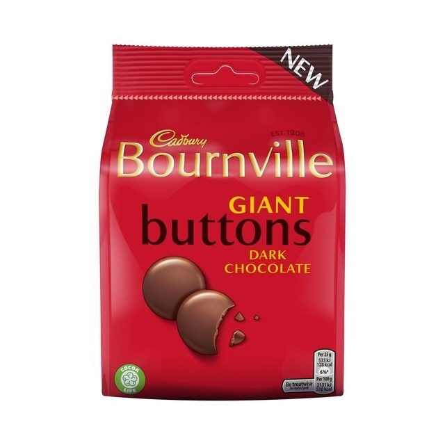 BOURNVILLE DARK CHOCOLATE GIANT BUTTONS 95g (10 PACK)