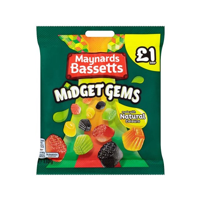 MAYNARDS BASSETTS £1 MIDGET GEMS 130g (12 PACK)