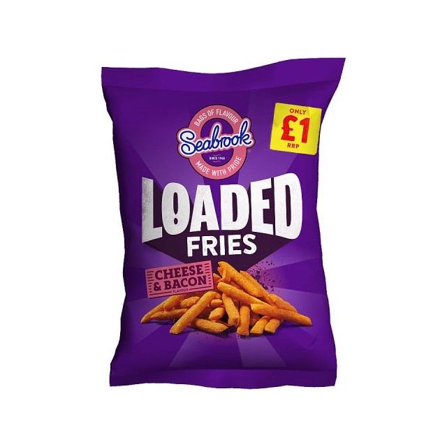 SEABROOK LOADED FRIES CHEESE & BACON 80g £1 (11 PACK) 16 AUGUST DATED