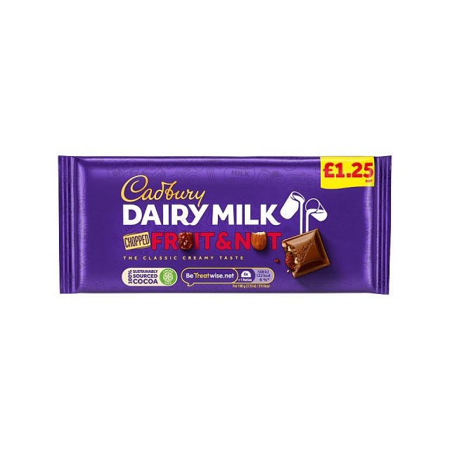 CADBURYS DAIRY MILK FRUIT & NUT CHOPPED £1 95g (22 PACK)