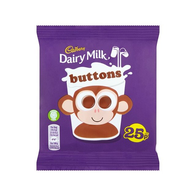 CADBURYS DAIRY MILK CHOCOLATE BUTTONS 25P 14g (60 PACK) 7 JUNE DATED