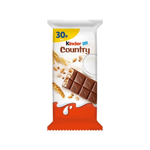 KINDER COUNTRY MILK CHOCOLATE WITH CEREALS 23g 30p (40 PACK)