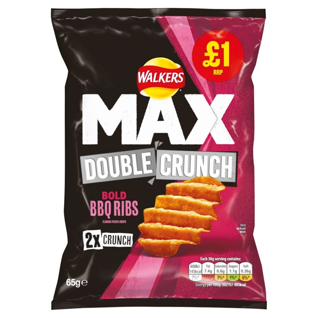 WALKERS £1 MAX DOUBLE CRUNCH BBQ RIBS 75G (15 PACK)