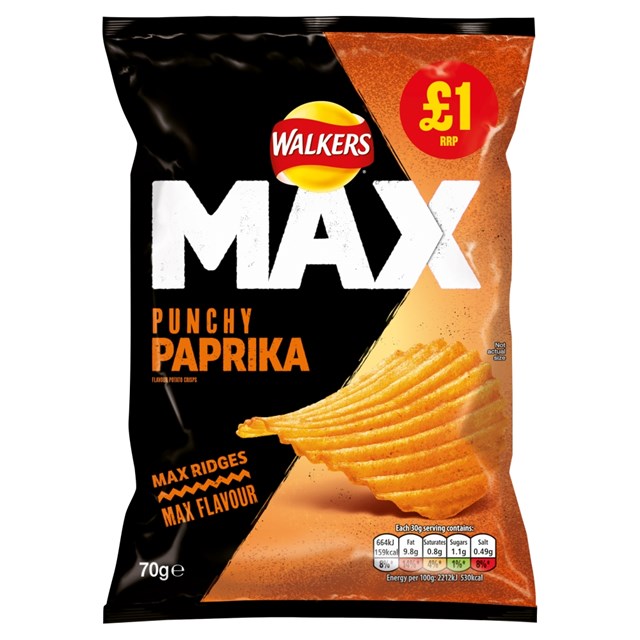 WALKERS £1 MAX PAPRIKA PUNCHY 70g (15 PACK)
