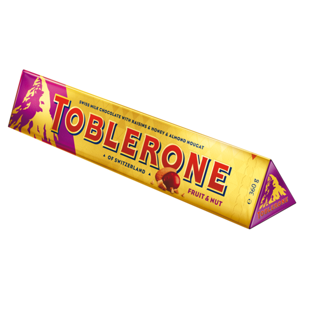 TOBLERONE FRUIT & NUT CHOCOLATE BAR 360g (10 BARS)