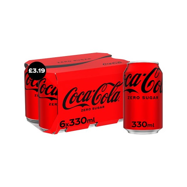Coca Cola Zero Sugar Cans 330ml 4 x 6 Pack £3.19