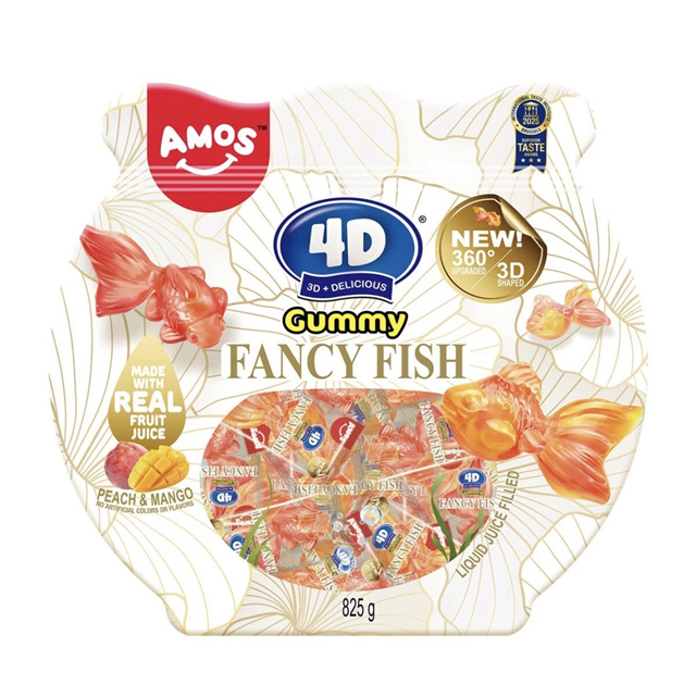 Amos 4D Gummy Fancy Fish Peach & Mango Flavour 825g