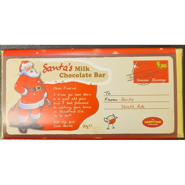 CHRISTMAS MILK CHOCOLATE SINGLE BAR SANTA 90g HALF PRICE 2023 DATED