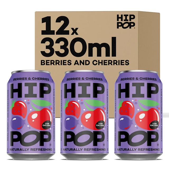 Hip Pop Berries & Cherries Natural Soda 330ml 12 Pack