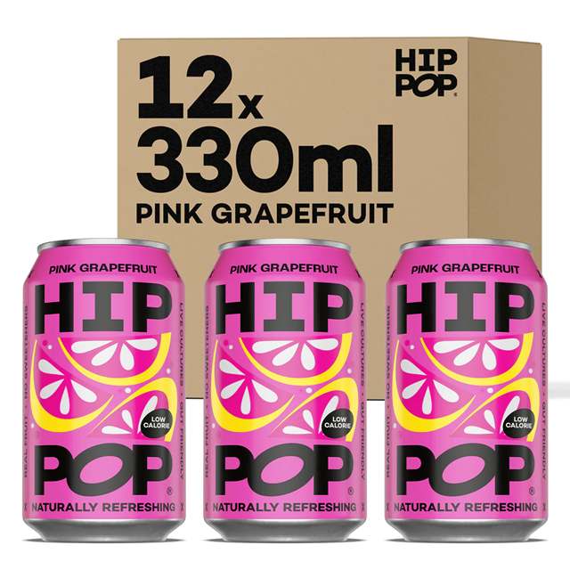 Hip Pop Pink Grapefruit Naturak Soda 330ml 12 Pack