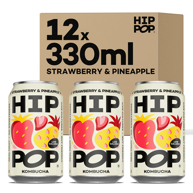 Hip Pop Strawberry & Pineapple Kombucha 330ml 12 Pack
