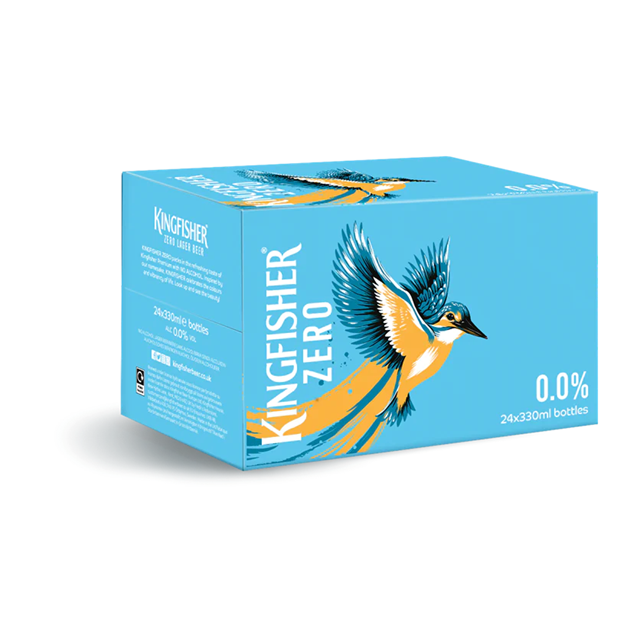 Kingfisher Beer Zero 0% ABV 330ml Glass Bottles 24 Pack
