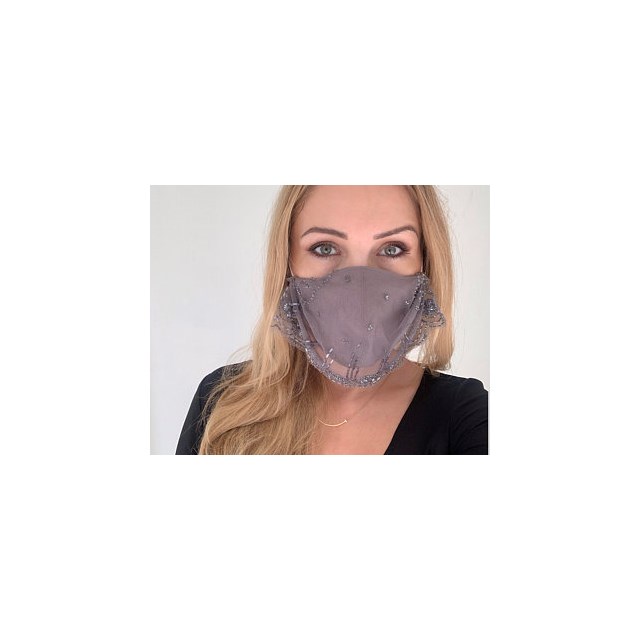 RAW SILK HANDMADE in the UK FACEMASK FINISHED IN BEADED NET FABRIC ADJUSTABLE