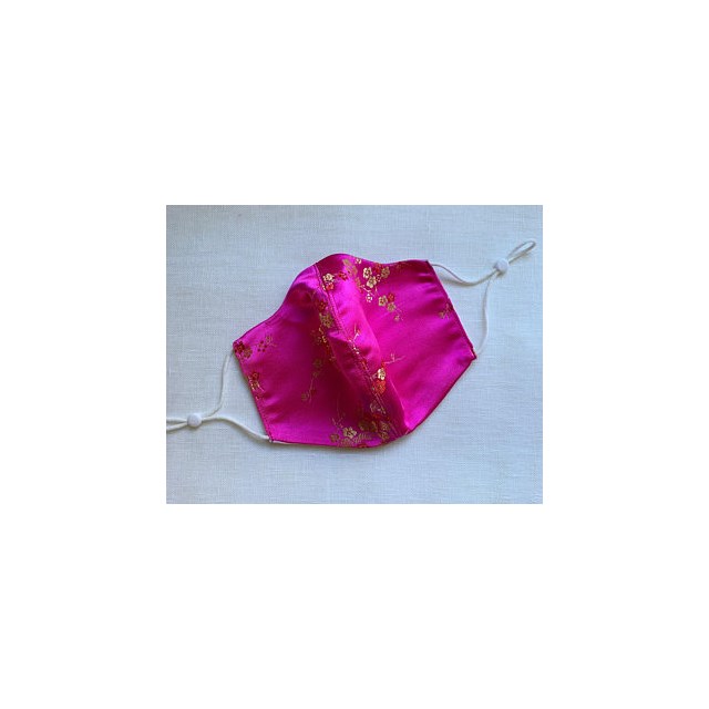 CHINESE PINK & GOLD SATIN HANDMADE in the UK FACEMASK ADJUSTABLE