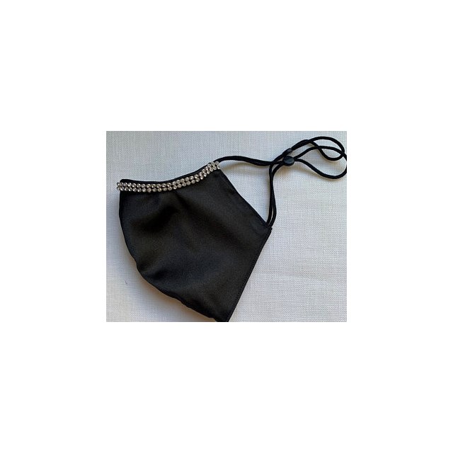 BLACK SATIN HANDMADE in UK FACEMASK DIAMANTE WASHABLE RE-USABLE ADJUSTABLE