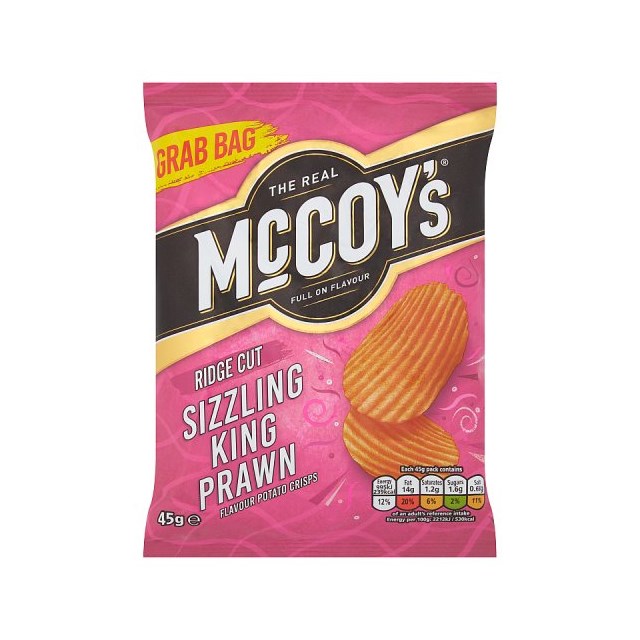 McCoys Sizzling King Prawn Ridge Cut Crisps 45g (36 Pack)