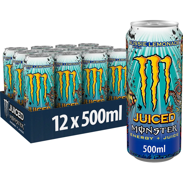 Monster Energy Drink Plain Pack Aussie Style Lemonade 500ml (12 Pack)