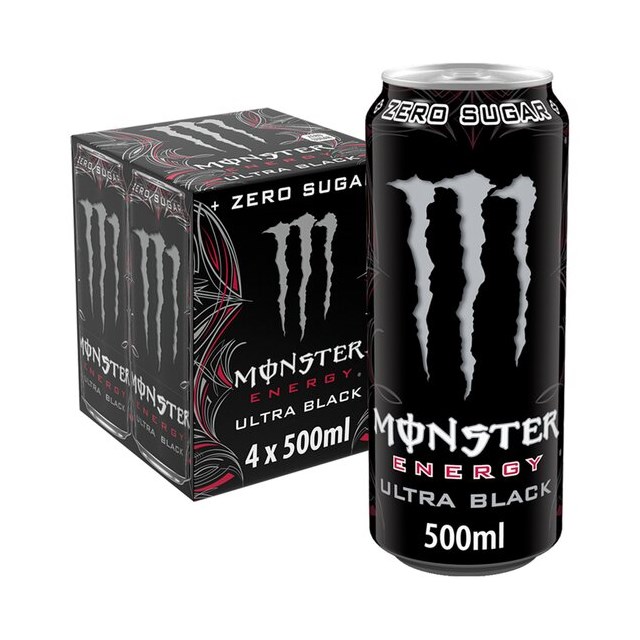 Monster 4 Pack Energy Drink Ultra Black 500ml (6 x 4 Pack))