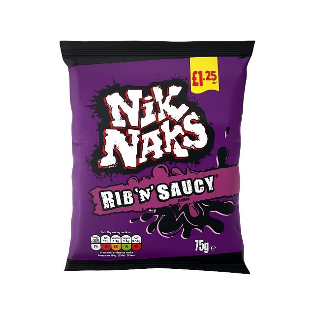 Nik Naks Rib 'N' Saucy 75g £1.25 20 Pack