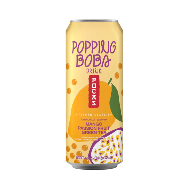 Pocas Popping Boba Mango Passion Fruit Green Tea 490ml 24 Pack