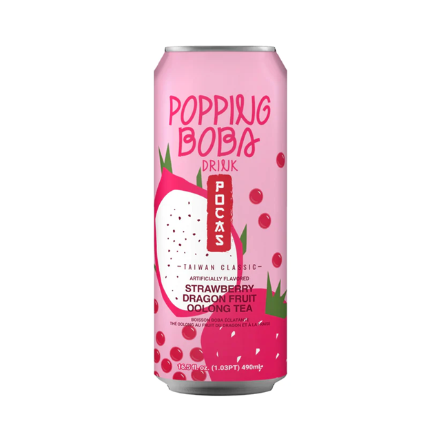 Pocas Popping Boba Strawberry Dragon Fruit Oolong Tea 490ml 24 Pack