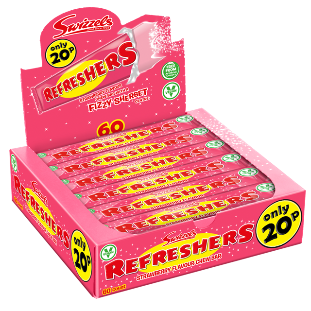 Swizzels Refreshers Strawberry Fizzy Sherbet Chew Bar 18g 20p 60 Pack