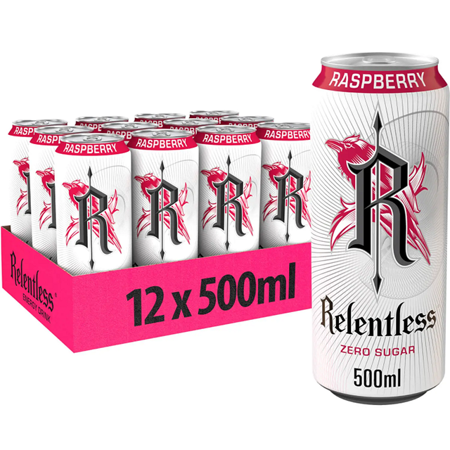 Relentless Energy Drink Raspberry Zero 500ml £1.19 (12 Pack)