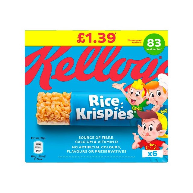 Kelloggs Rice Krispies Cereal Bars 20g £1.39 (14 x 6 Pack)